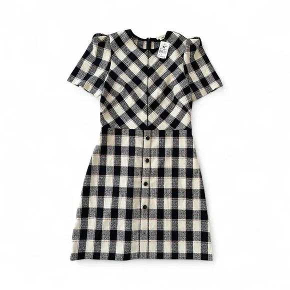 Shoshanna Classic Plaid Mini Black and White Checkered Dress 6 New - Picture 3 of 6